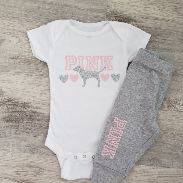 Love Pink baby outfit, baby girl outfit, toddler girl outfit, new baby gift, baby shower gift, baby girl clothing, baby girl clothes