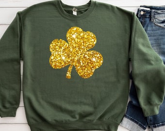 Glitter Shamrock Sweatshirt, St Patricks Day Crewneck
