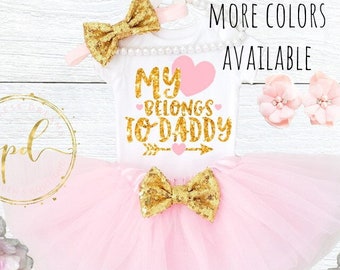 My heart belongs to daddy valentine's day outfit baby girl outfit girl shirt love daddy outfit toddler girl outfit