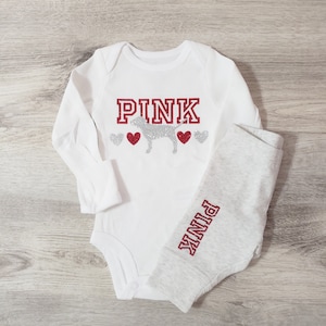 Red and silver Love Pink Inspired baby girl outfit toddler girl outfit baby girl clothes baby coming home outfit baby shower gift birthday