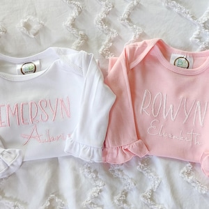 Monogrammed Baby Girl Gown - Coming Home Outfit - Baby Shower Gift - Personalized Baby Gown - New Mom Gift - Embroidered Baby Gown - Baby