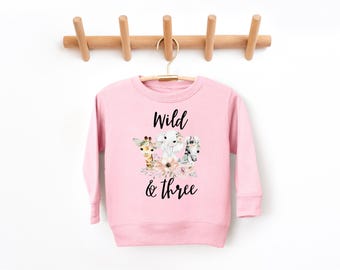 Girls Safari 'Wild and Three' Birthday Sweater