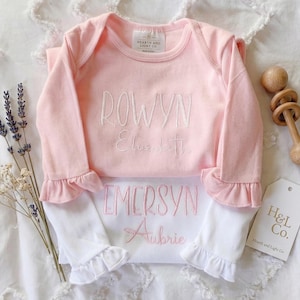 Personalized Baby Girl Gown | Custom Embroidered Name Coming Home Outfit