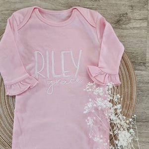 Monogrammed Baby Girl Gown - Coming Home Outfit - Baby Shower Gift - Personalized Baby Gown - New Mom Gift - Embroidered Baby Gown - Baby