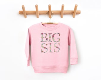 Embriodered Floral Big Sis Sweater, baby announcement, big sis shirt, big sis sweater, big sister, girls sweater floral, girls clothing