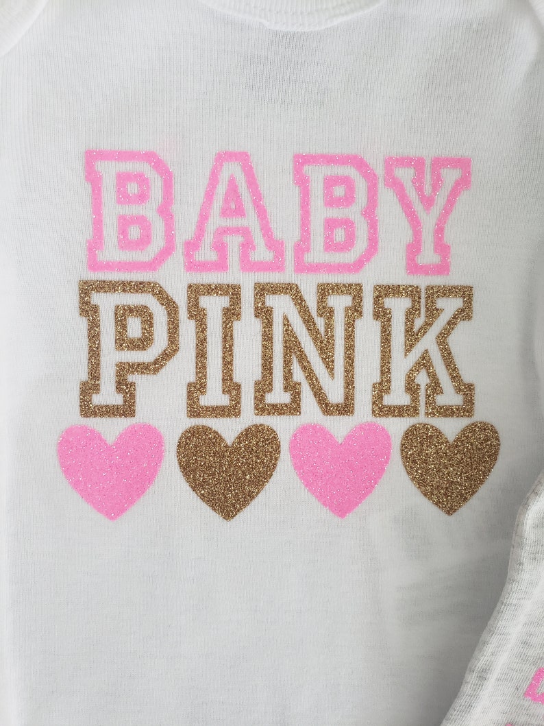 Baby pink inspired outfit, baby girl clothes, newborn girl clothes, baby girl outfit, clothing, pink and gold, bodysuit, baby, infant, gold image 4