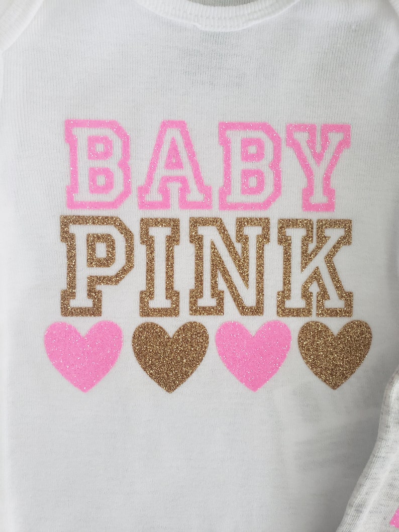 Baby pink inspired outfit, baby girl clothes, newborn girl clothes, baby girl outfit, clothing, pink and gold, bodysuit, baby, infant, gold image 6