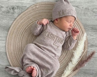 Personalized Baby Boy Gown | Embroidered Name Coming Home Outfit