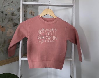 Kids Crewneck Sweatshirt | Embroidered Wildflower Grow in Grace Design