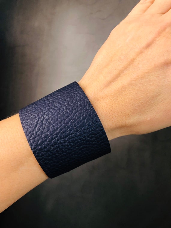 Dark Blue Leather Bracelet Blank bracelet Base cuff Bracelet