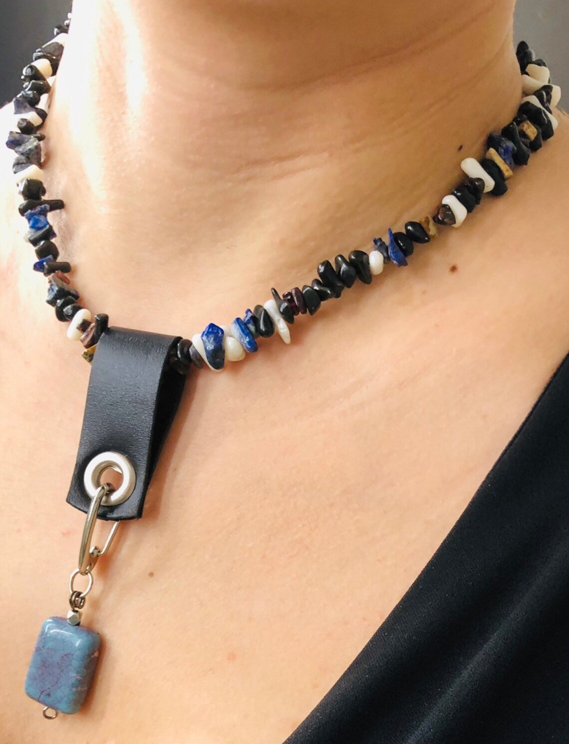 Necklace Natural stones Genuine leather Gemstone Handmade Etsy