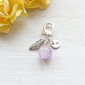 Amethyst Clip On Bag Purse Planner Charm, Crystal Accessory Personalised Birthday Gift, February Birthstone With Feather, Cute Gemstone