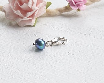 Delicato pavone con perla d'acqua dolce in argento sterling con clip su braccialetto, collana, cavigliera, piccolo ciondolo con pietra portafortuna di giugno con chiusura, regalo ricordo