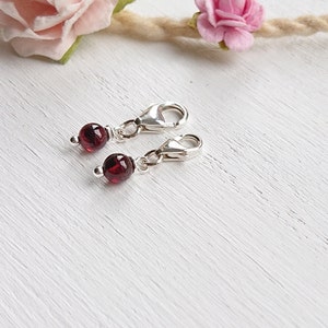 Tiny Garnet Sterling Silver Charm, Clip On Bracelet Anklet, Natural Gemstone Charm, January Birthstone, Little Keepsake Birthday Gift