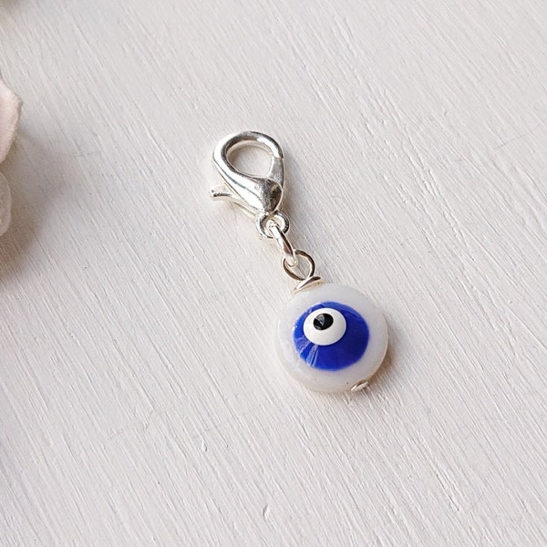 Small Evil Eye Charm, Clip On Purse Zip Keyring Diary, Blue Eye Shell, Dainty Accessory, Natural Keepsake Protective Charm