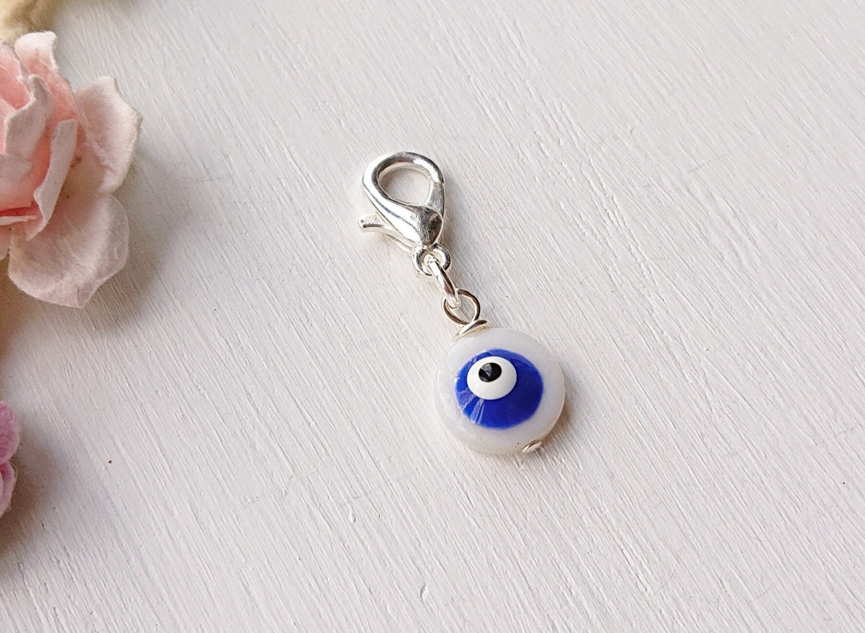 Small Evil Eye Charm Clip On Purse Zip Keyring Diary Blue Eye Shell Dainty Accessory Natural Keepsake Protective Charm