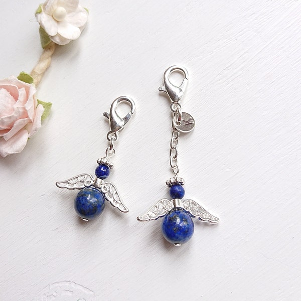 Lapis Lazuli Guardian Angel Charm, Something Blue For Bride, Dark Blue Gemstone, Wedding Accessory Add to Bouquet, Little Personalised Gift