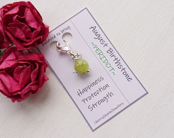 Peridot Charm: August Birthstone, Initial Charm, Silver Clip On