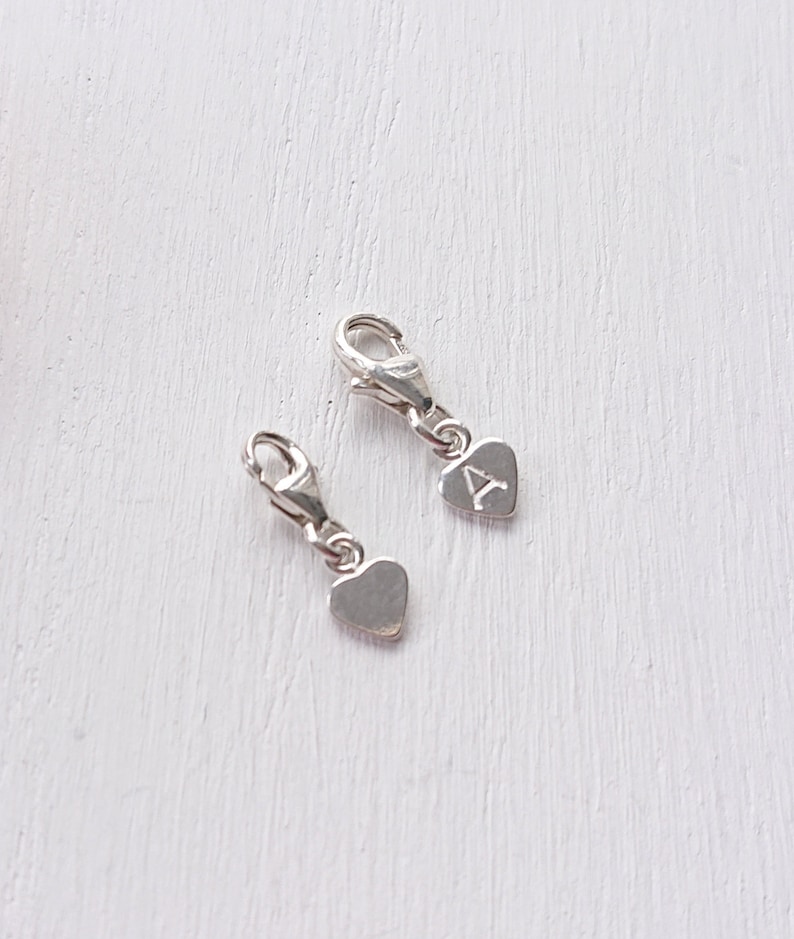 Tiny Sterling Silver Heart Charm, Add To Bracelet Necklace Clip, Small Birthday Friendship Gift, Little Initial Charm 7mm 8mm Clasp image 4