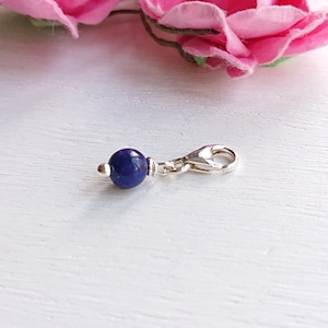 Tiny Lapis Lazuli Sterling Silver Charm For Bracelet Necklace Anklet, Birthday Friendship Keepsake Gift, Little Blue Clip On Gemstone