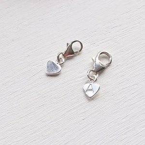 Tiny Sterling Silver Heart Charm, Add To Bracelet Necklace Clip, Small Birthday Friendship Gift, Little Initial Charm 7mm 8mm Clasp image 3