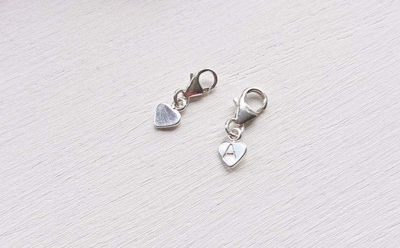 Tiny Sterling Silver Heart Charm, Add To Bracelet Necklace Clip, Small Birthday Friendship Gift, Little Initial Charm 7mm 8mm Clasp image 3