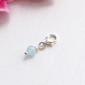 Tiny Genuine Aquamarine Sterling Silver Charm, Add To Bracelet Necklace Gemstone, Something Blue For Bride, Little Keepsake Birthday Gift