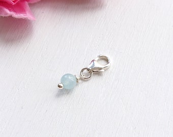 Tiny Genuine Aquamarine Sterling Silver Charm, Add To Bracelet Necklace Gemstone, Something Blue For Bride, Little Keepsake Birthday Gift