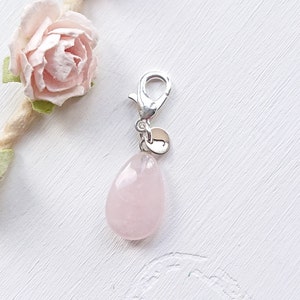 Rose Quartz Little Crystal Charm, Gemstone Clip On Bag Purse Planner Zip, Personalised Accessory, Birthday Gift, Pink Love Stone With Clasp
