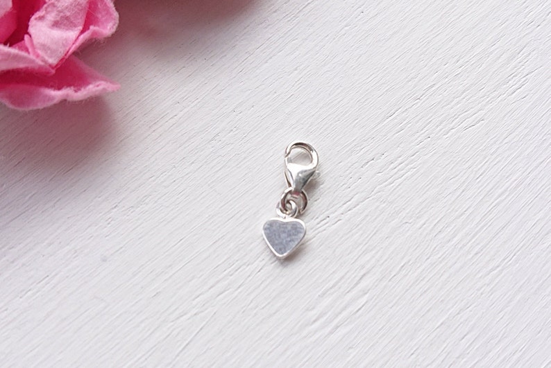 Tiny Sterling Silver Heart Charm, Add To Bracelet Necklace Clip, Small Birthday Friendship Gift, Little Initial Charm 7mm 8mm Clasp image 2