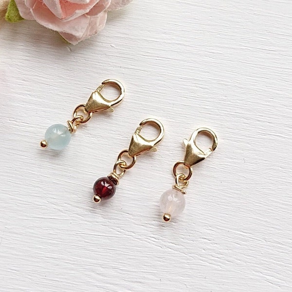 14K Gold Filled Natural Gemstone Charm, Add To Bracelet Necklace Anklet Stone Charm, Little Birthday Friendship Keepsake Gift, Crystal Charm