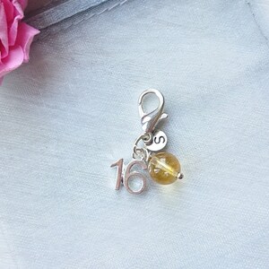 16th Birthday Charm: Personalized Initial, Citrine Gemstone Keyring