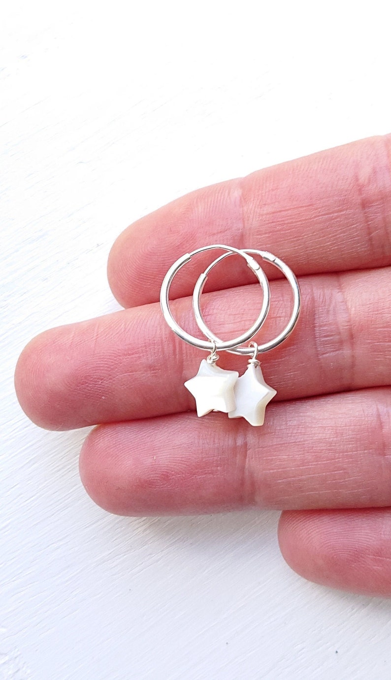 Gemstone Jewellery Gemstone 925 Sterling Silver Earrings Birthday Gift White Shell MOP Earrings Mother Of Pearl Star Hoop Earrings