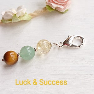 Luck & Success Stone Charm, 3 Gemstones Talisman, Clip On Crystal Attracts Good Luck Wealth Abundance Success, Citrine Aventurine Tiger Eye