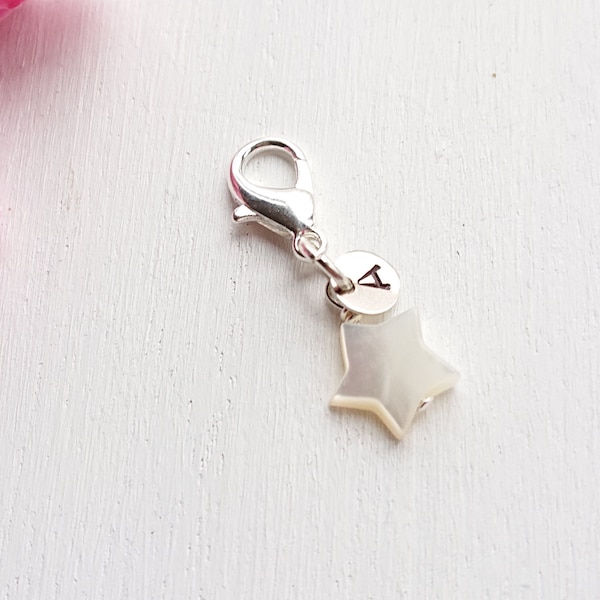 Mother Of Pearl Star Charm, Cute Clip On Purse Planner Keyring, White Natural Small Gemstone, Dainty Keepsake, Birthday Personalised Gift