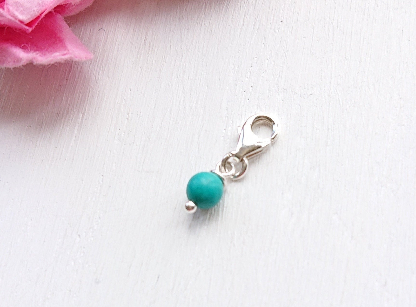 Turquoise Sterling Silver Charm: December Birthstone Clip On Clasp