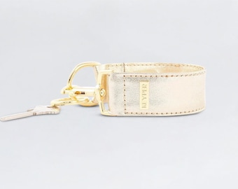 Premium Leather KEYPER key ring wristlet Rich Gold - High quality key chain, Personalized wristlet, Women anniversary, Smart key holder