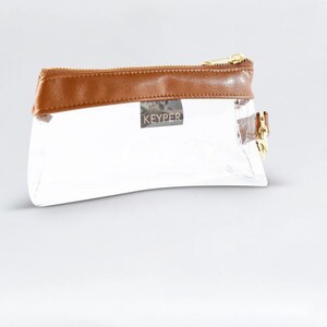 Clear Wristlet Bag Saddle Brown regalo personalizado de alta calidad para ella, clutch transparente de aniversario para mujer, regalos de vacaciones, bolso transparente