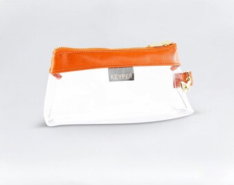 Clear Wristlet Bag Persimmon. personalized gift for her, women anniversary clutch, holiday girlfriend gift, graduation clear bag