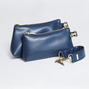 Juego de muñequeras de cuero vegano - True Navy, bolso de alta calidad con muñequera, bolso de llavero personalizado regalo para ella, aniversario de mujer