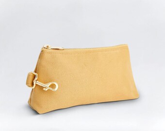 Classic Canvas Wristlet Bag Beige - High quality purse, Personalized bag gift for her, Women anniversary, Holiday gifts, Graduation gifts