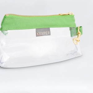 Clear Wristlet Bag Green Canvas. personalized gift for her, women anniversary gift, holiday girlfriend gifts,  graduation clear bag on sale