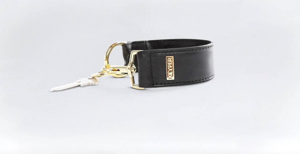 MyKEYPERStore Premium Leather Keyper Key Ring Wristlet Classic Black - High Quality Key Chain, Personalized Wristlet Gift for Her, Smart Key Holder