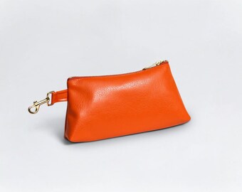 Vegan Leather Wristlet Bag Persimmon - High quality purse, Personalized bag gift for her, Women anniversary, Holiday gifts, Graduation gifts