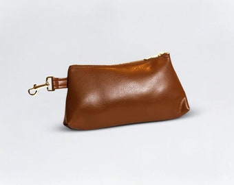 Vegan Leather Wristlet Bag Saddle Brown- High quality purse, Personalized bag gift for her, Women anniversary, Holiday gift, Graduation gift