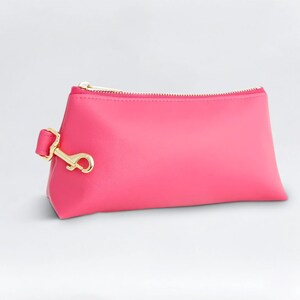 Vegan Leather Wristlet Bag Bright Pink - High quality purse, Personalized keychain bag gift for her, Women anniversary, Holiday gifts