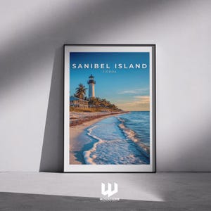 Sanibel Island Florida Reise Poster | Küsten Wandbild, Strand Haus Dekor, Leuchtturm Poster, Meeresblick, USA Geschenk, Florida