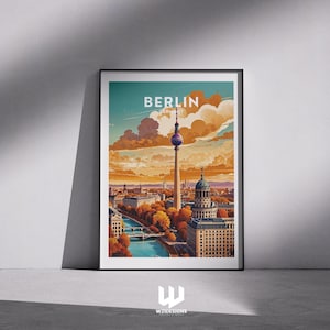 Póster de viaje de Berlín: impresión de arte mural de Alemania, paisaje urbano de Berlín ilustrado, decoración del hogar de Europa, idea de regalo, impresión de arte moderno de Alemania