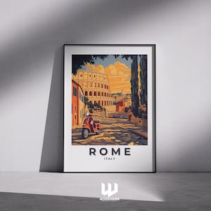 Rome Travel Print: Vintage Colosseum & Vespa Illustration