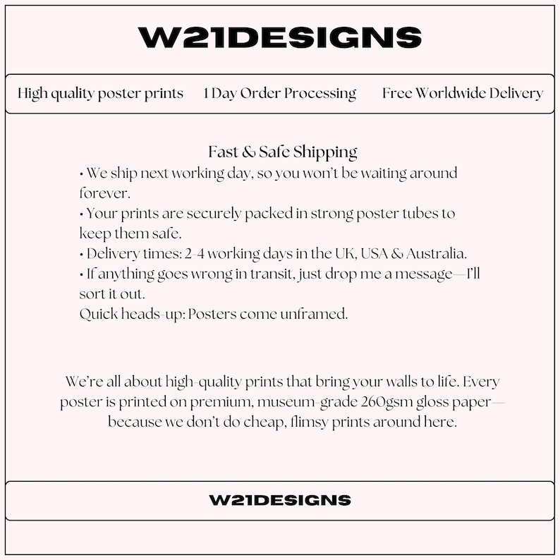 Fast, Quick & Safe Shipping of all poster prints.